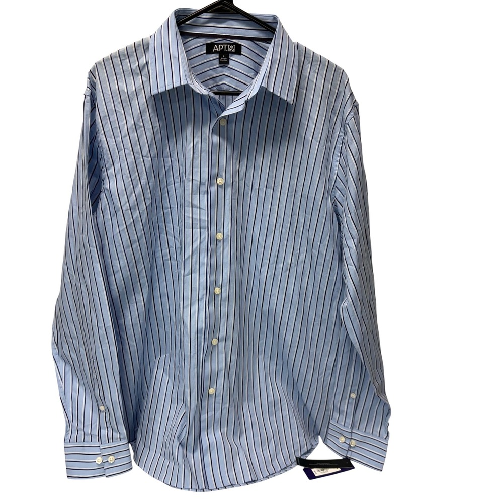 Apt. 9 Men's Large Light Blue Stripe 100% Cotton Button Down Dress Shirt